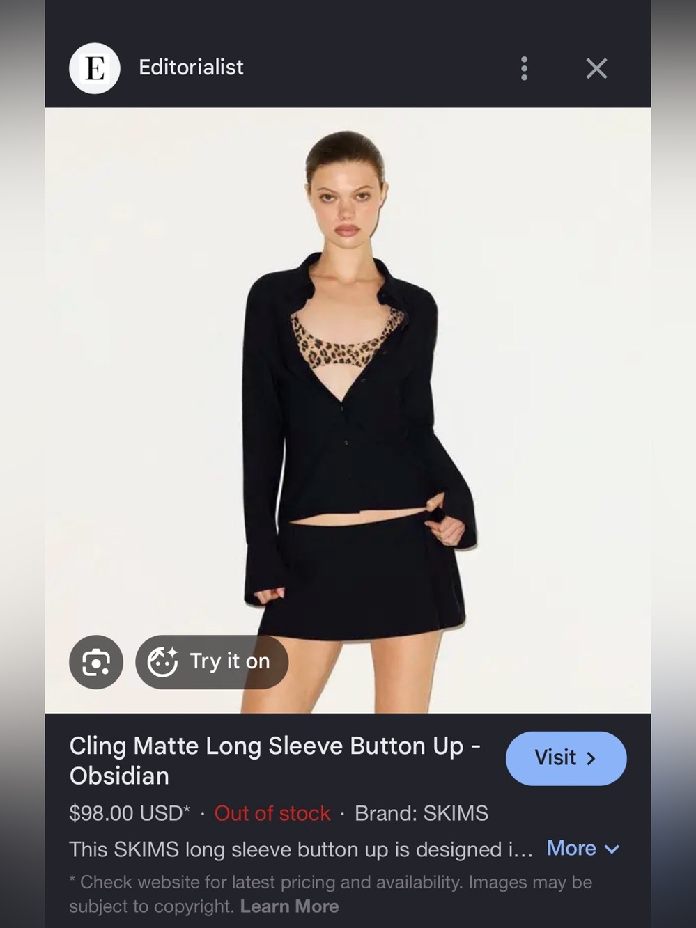 🖤🔥 SKIMS Cling Matte Long Sleeve Button-Up 🖤 🔥